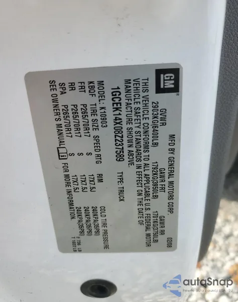 2008 Chevrolet Silverado K1500 из США, поврежденный, VIN 1GCEK14X08Z237589